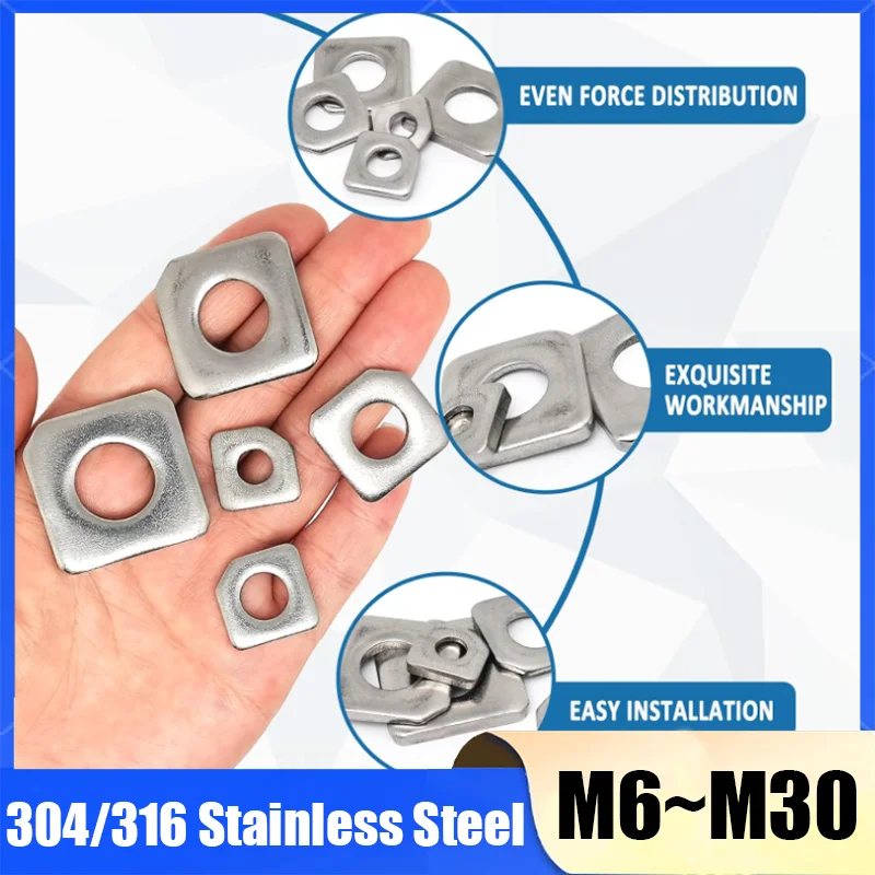 1-5Pcs 304/316 Stainless Steel Square Bevel Washer Gasket M6 M8 M10 M12 M14 M16 M18 M20-M30 Missing Corner Square Taper Washer