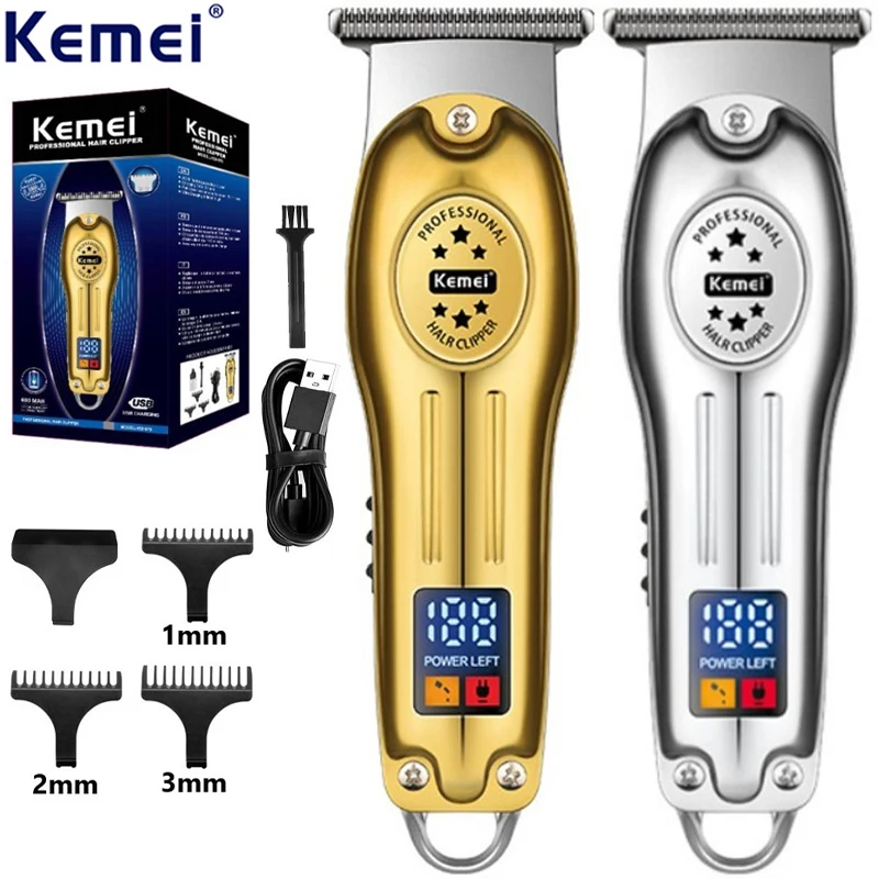 

Kemei Professional Hair Trimmer Cordless Rechargeable Edgers Clipper Electric Hair Cutting Kit LCD Display Beard Shaver for Men