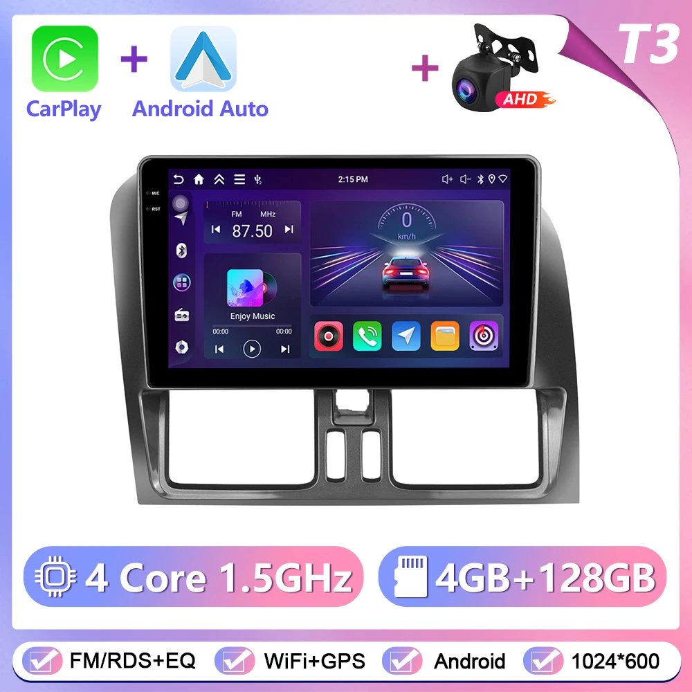 Podofo Draadloze Carplay Android Auto Radio voor VOLVO XC60 2008-2013 Auto Intelligent Systeem 6 + 128G WIFI GPS Navigatie Autostereo