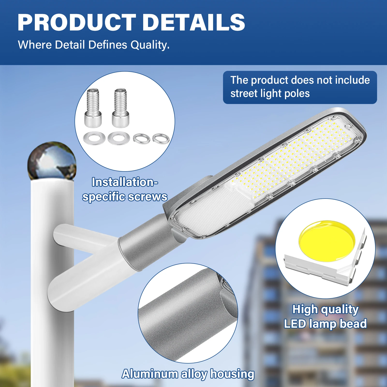 SKYWORLD 30 واط 50 واط 100 واط 150 واط 200 واط LED ضوء الشارع 3500 كيلو-6500 كيلو في الهواء الطلق الكاشف مصباح الحديقة الطريق مسار الإضاءة 265 فولت IP66