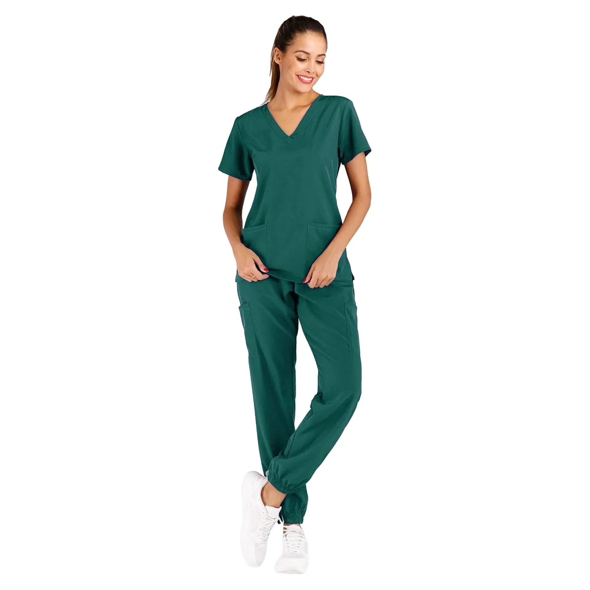 Uniformes exfoliantes para mujer, bata de enfermería, chaqueta de enfermera clínica, ropa de trabajo de esteticista de SPA de longitud completa, uniforme escolar para estudiantes