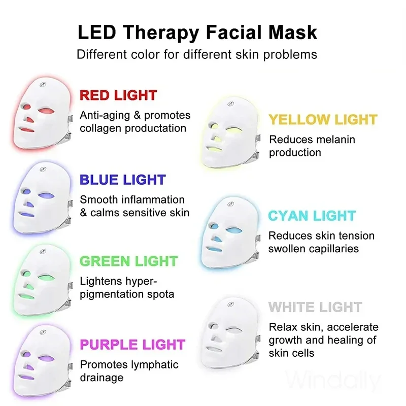 USB rechargeable anti - âge beauté de la peau 7 couleurs sans fil LED masque thérapie photon soins de la peau beauty mete