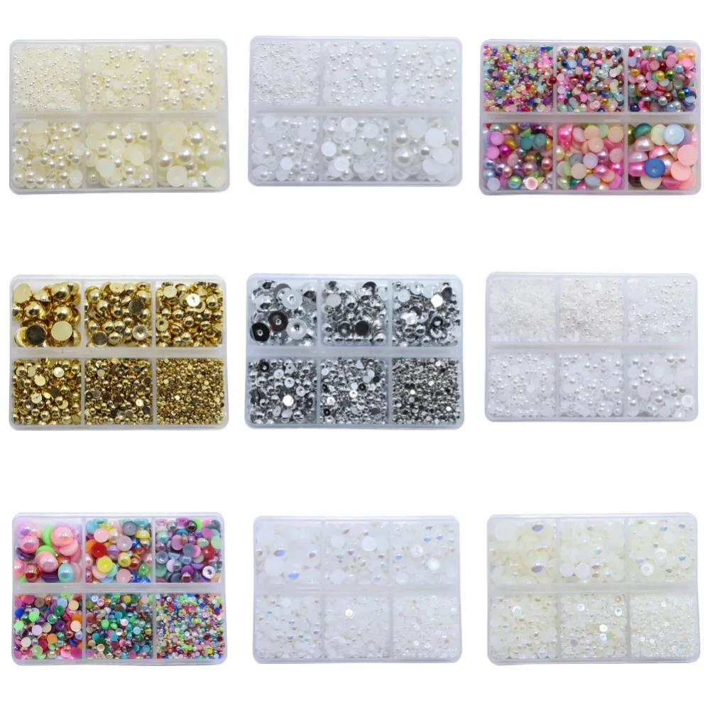 3000pcs Half Artificial Pearl Flatback Pearls Loose Plastic Beads for Craft DIY Phone Nail Art Making 6 Sizes Scrapbook Craft