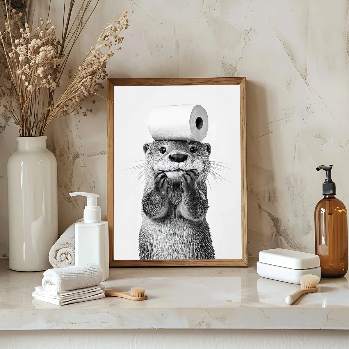 مضحك قضاعة و الراكون الحمام قماش المشارك القط شرب الحيوانات أبيض وأسود جدار الفن جدارية لغرفة المعيشة الحديثة ديكور المنزل #6