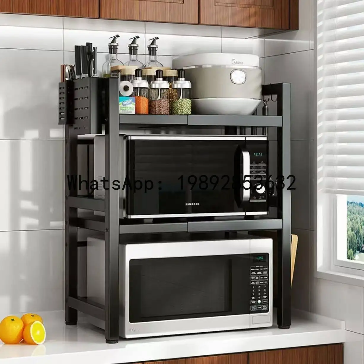 Kitchen shelf organizer - multi-purpose, double-layer, extendable rack for home use