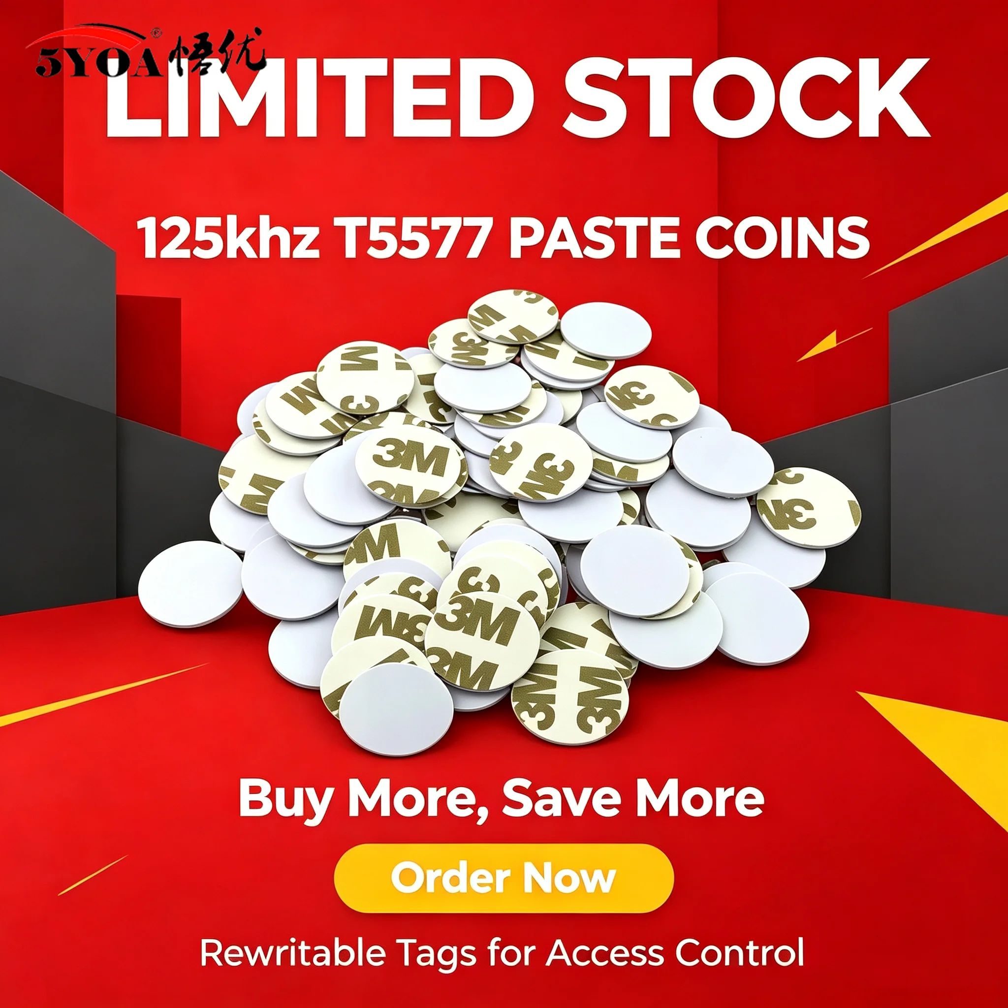 5YOA Bulk T5577 25mm RFID Smart Chip ID Stickers 125khz Rewritable Em4305 Badge Token Label Keys Coin Card