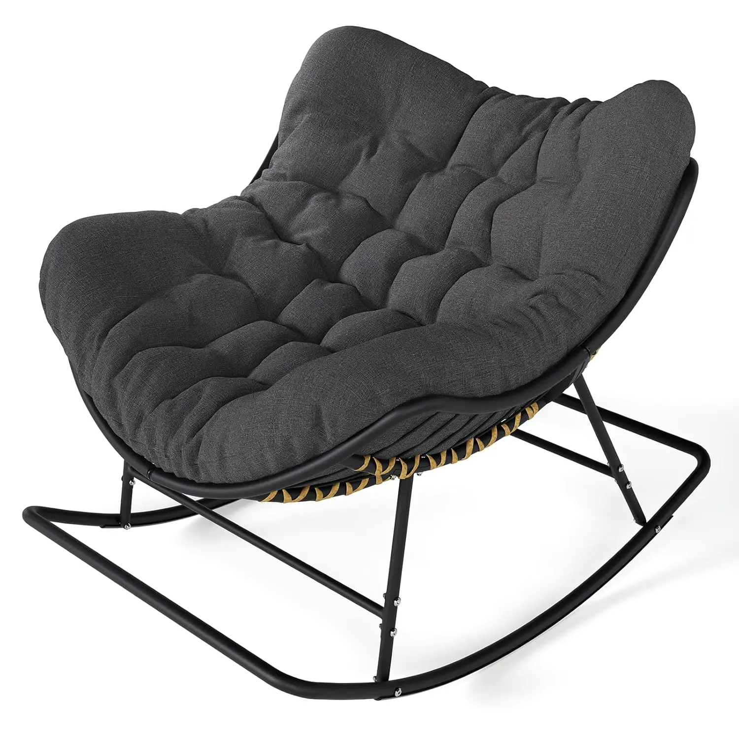 

Oversized Papasan Rocking Chair with Thick Cushion 450lb Support Patio Balcony Porch Indoor Dark Grey,Customized