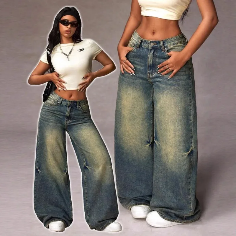 

2026Autumn Winter Retro Nostalgic High Waisted Loose Wide Leg Pants New Straight Leg Leisure Fashion Women Jeans