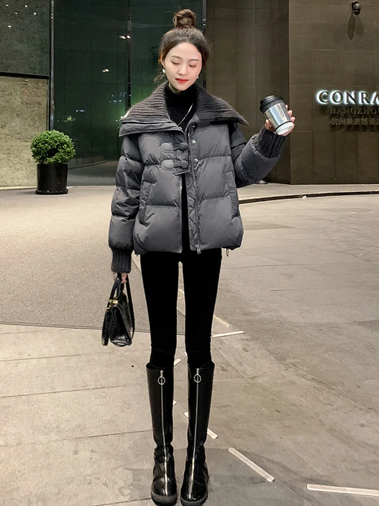 

ort Knitted down Cotton Jaet Women's 2026 Winter New Korean Design High-End Bread Coat Outerwear Faionable Cact Size
