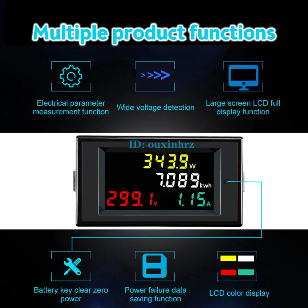 4 in 1 LCD Voltage Ammeter Power Meter DC 14-600V 20A 50A 100A Voltage Current Power Display Meter LED Display