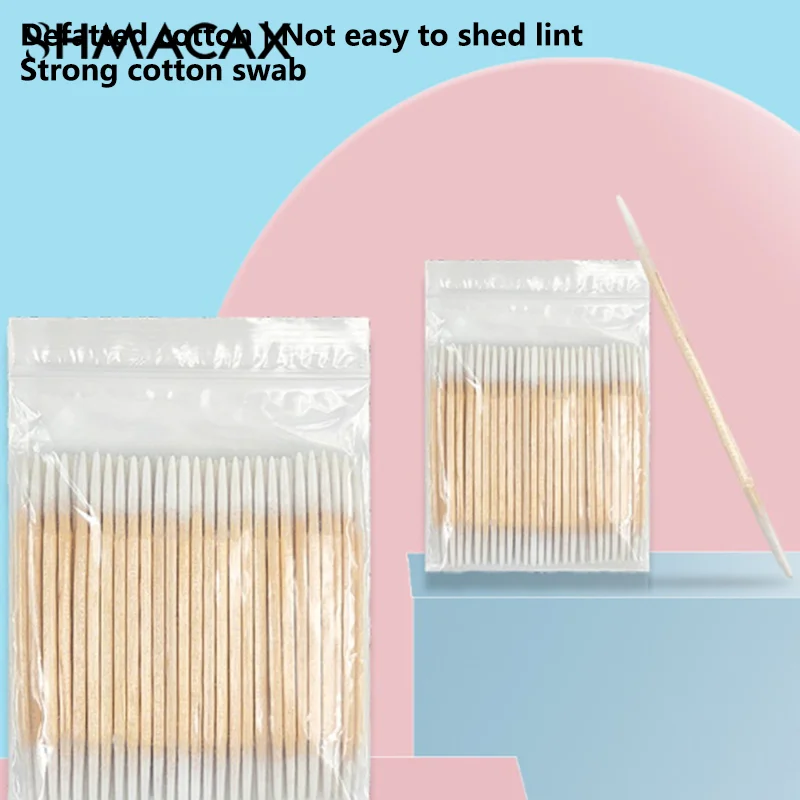 Double-Pointed Disposable Ultra-Small Cotton Swab Brush Lint Free Micro Wood Makeup Brushes Eyelash Extension Glue Removing Tool