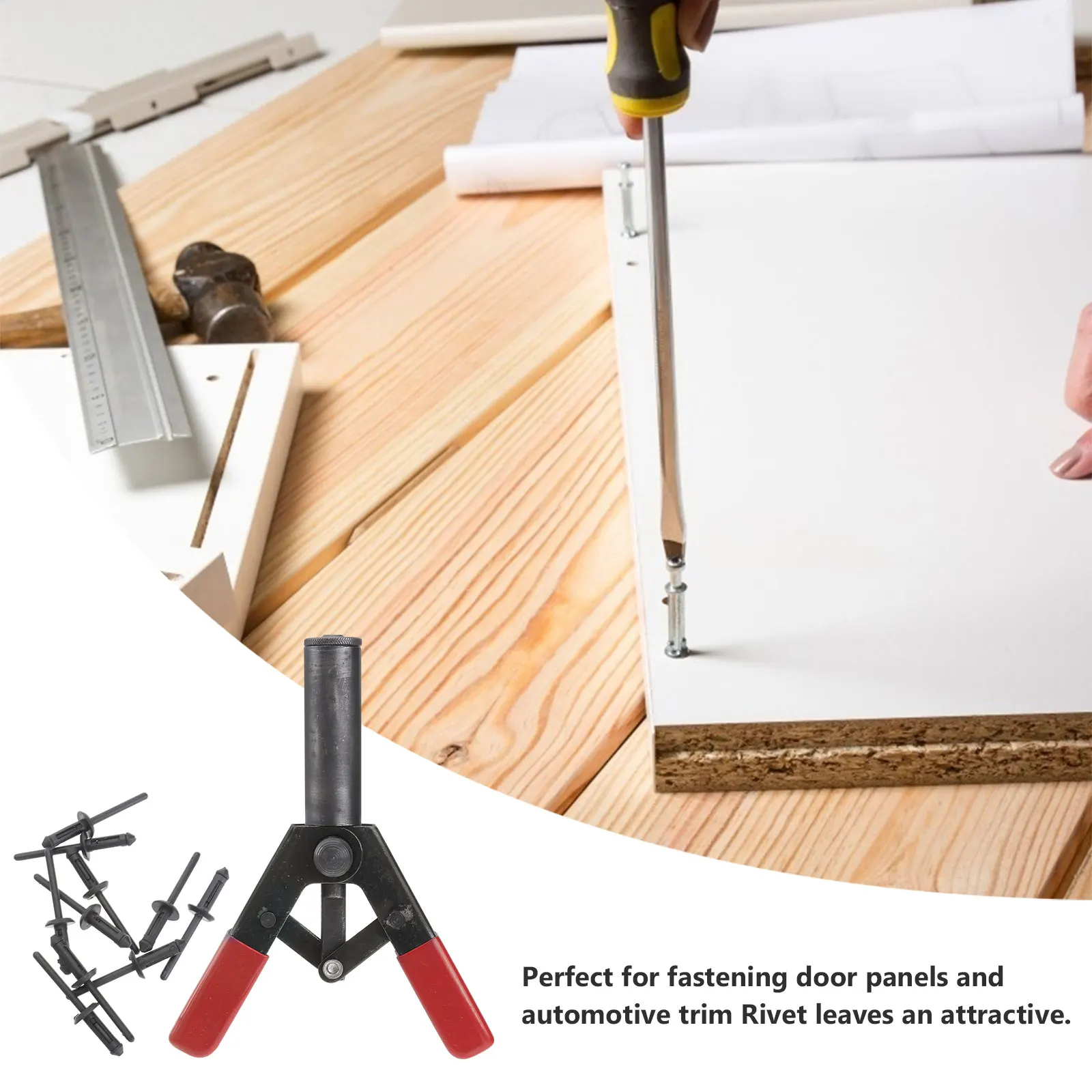 

1pc Ergonomic Mini Black Riveter Machine Rivet Set Durable High Grade Material Fastening Door Panels Automotive Trim