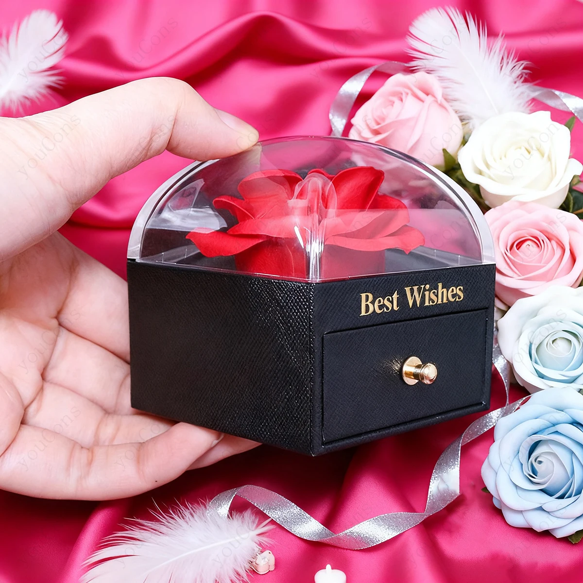 Custom Color Photo Projection Pendant Necklace With Exquisite Red Rose Black Gift Box Mother's Day Valentine's Day Birthday New - view 3