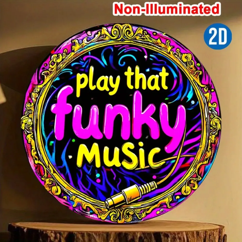 HELLOYOUNG Metal Tin Sign Neon Wall Decor for Home, 7.8 Inch Waterproof Round Music Art for Garden Bar Cafe Party