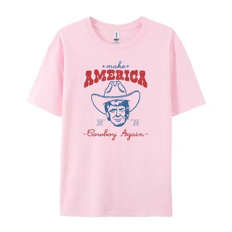 Women Funny Trump 2024 Election T-Shirts Vintage Western Cowboy T Shirt MAGA Patriotic Shirt Unisex Short Sleeve Republican Tops