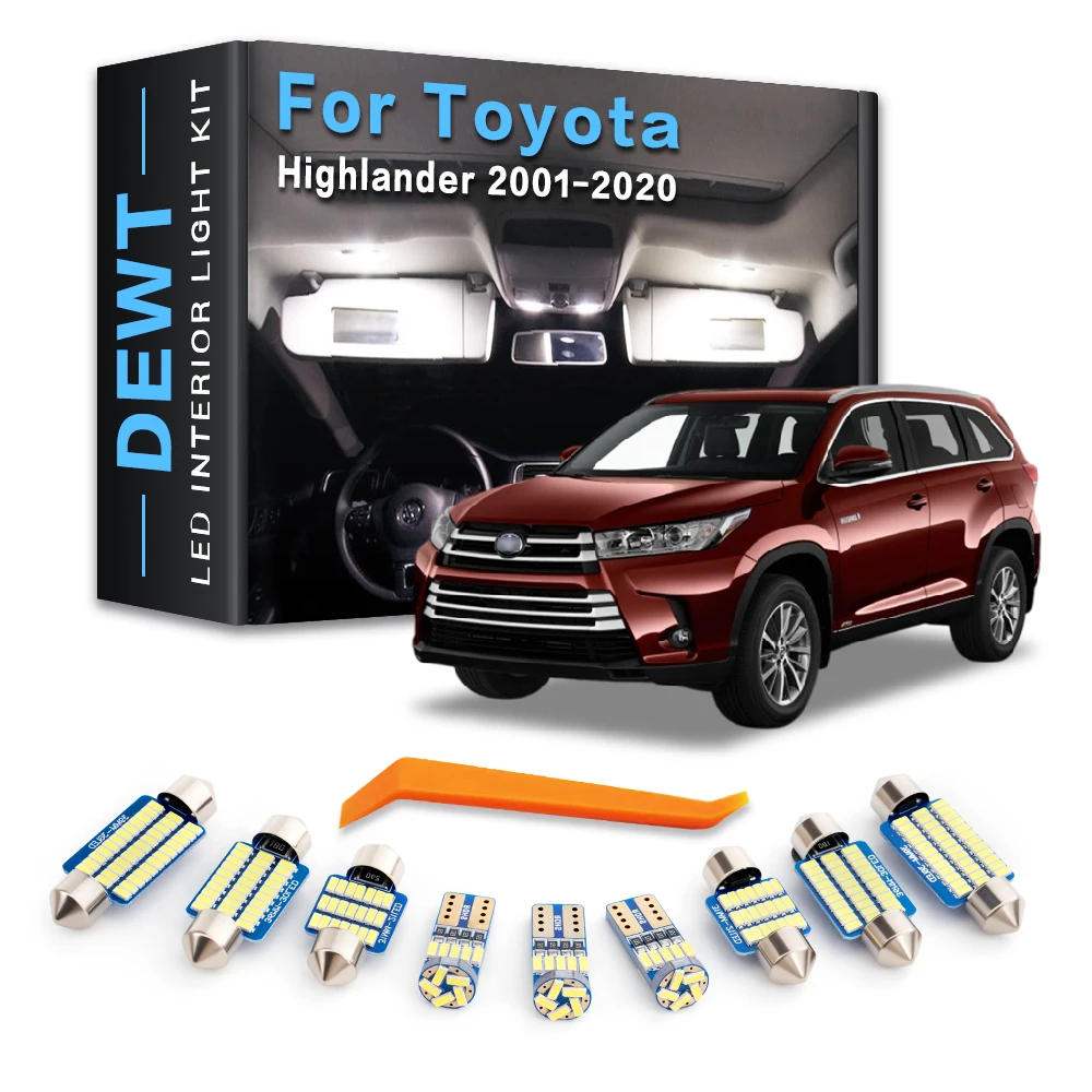 Car LED Interior Dome Light Kit For Toyota Highlander 2001 - 2020 2019 2018 2017 2016 2015 2014 2013 Sunvisor Trunk Bulb Canbus