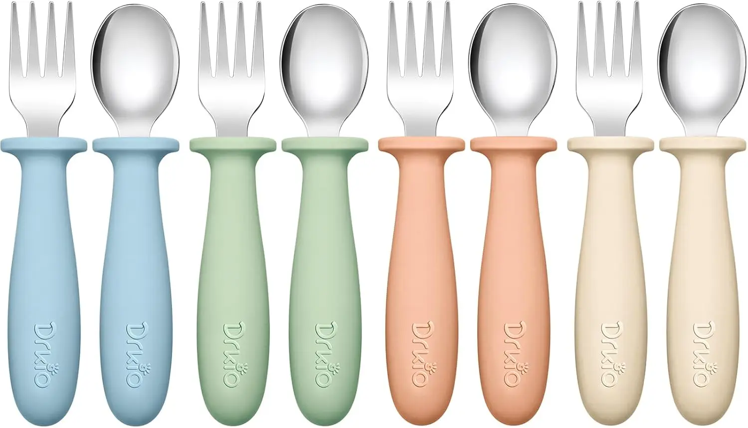 

8 Pieces Toddler Utensils Set - Kids Silverware Set with Silicone Handle Children Safe 18/8 Stainless Steel Forks Spoons Anti
