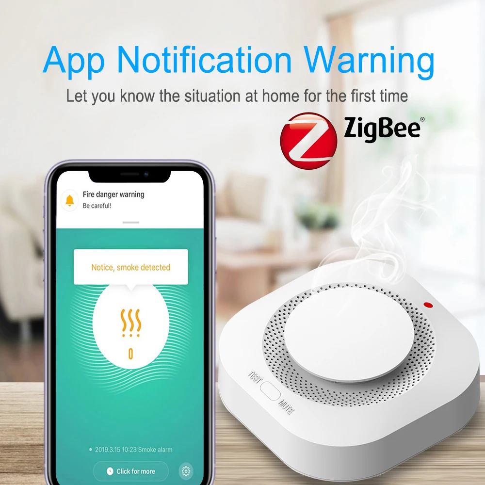 Tuya Smart Zigbee Smoke Detector wireless Smoke leak Detectors Prevention Smoke Sensor Install in Non smoking area or kitchen