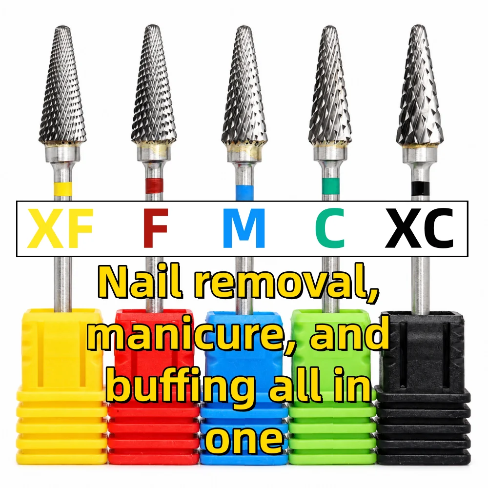 1Pc 5-in-1 Tungsten Carbide Nail Drill Bit Long Step Cone 3/32'' Shank for Gel Polish Removal Shaping Manicure & Buffing