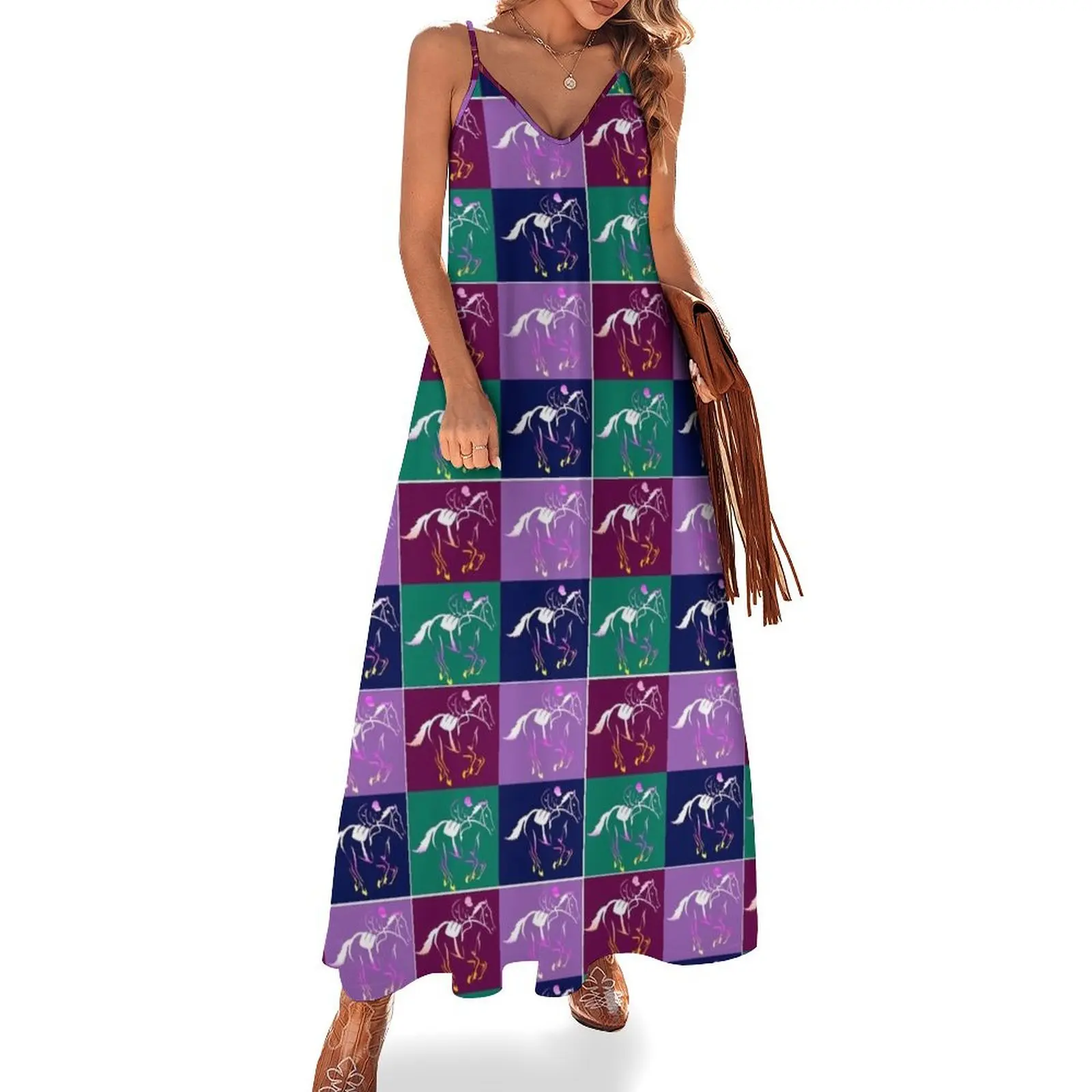 

Race Horse with jockey Sleeveless Long Dress Woman dresses clothes for woman Dress
