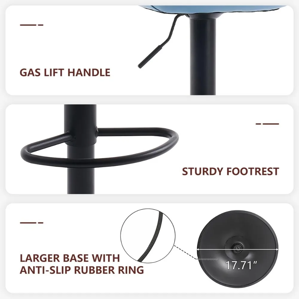 مجموعة مقاعد بارتفاع دوارة قابلة للتعديل باللون الأزرق الحديث مكونة من قطعتين مع تنجيد من جلد البولي يوريثان ودعم الظهر #4