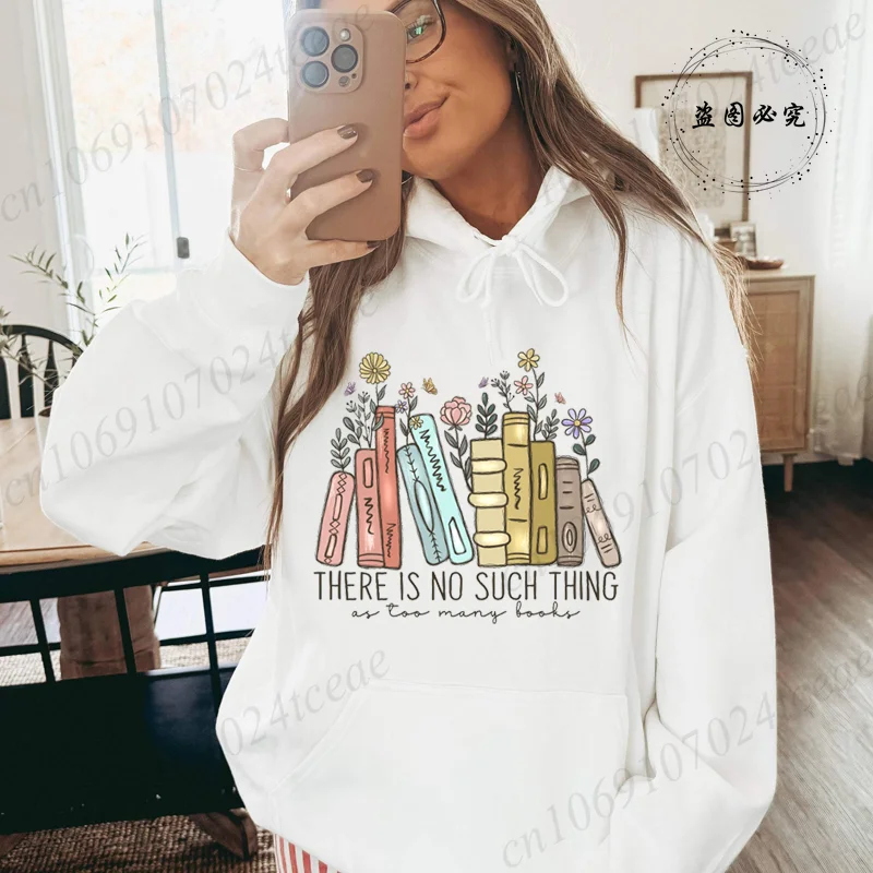 Tidak Ada Hal Seperti Terlalu Banyak Buku Hoodie Bulu Mode Kaus Kasual Membaca Buku Kekasih Wanita Pakaian Jalanan Harajuku
