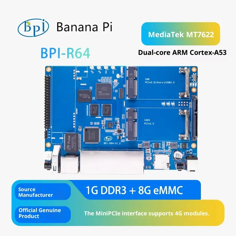 Плата для разработки Wi-Fi роутера Banana Pi BPI-R64 на базе MediaTek MT7622 64-бит, с открытым исходным кодом