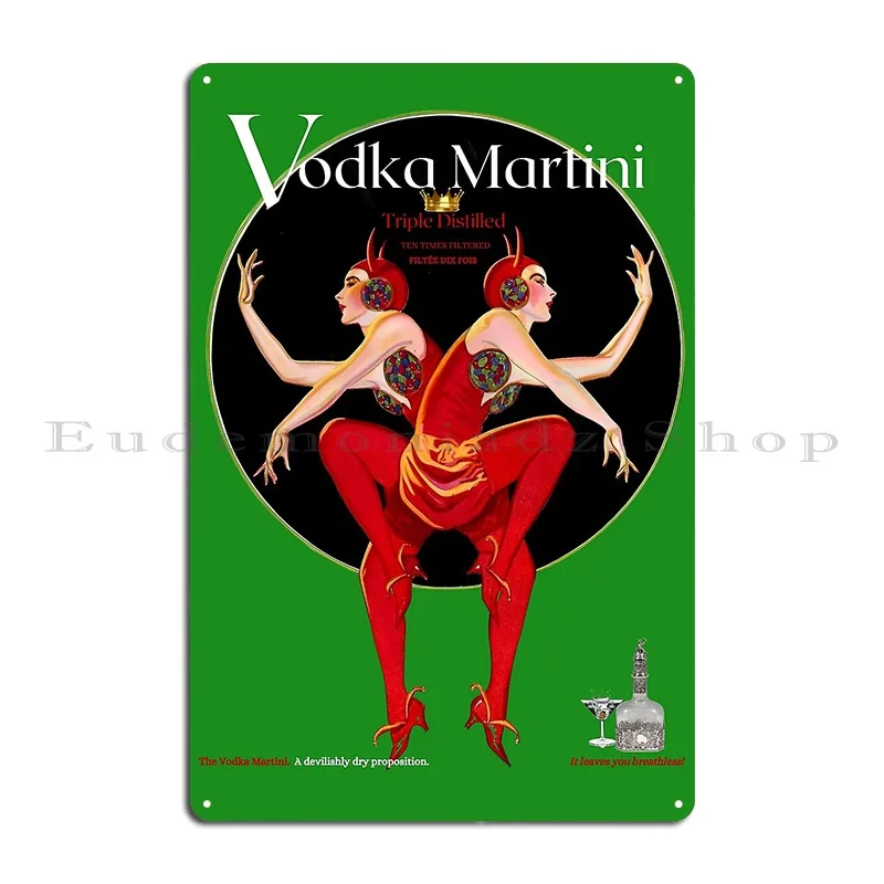 Devilishly Dry Vodka Martini Emerald Green Variation Devil Pitchfork Metal Sign Poster Retro Design Personalized Tin Sign Poster