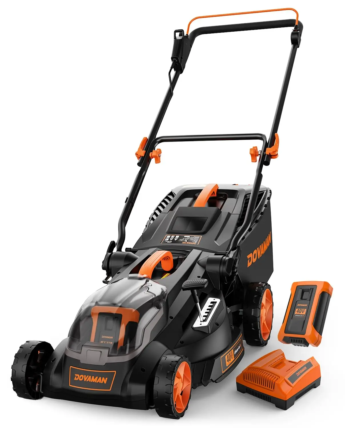 Cortador de grama sem escova 40V 4Ah, 16" de largura, ajuste de altura de alavanca única, alça dobrável de 3 etapas, mulching e ensacamento 2 em 1