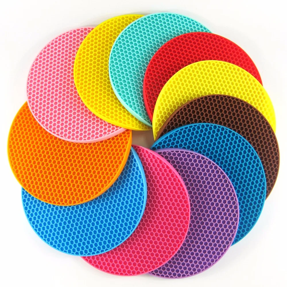 Silicone Pot Holders Trivets Mat Multipurpose Round Pot Holders Trivets Jar Openers Food Safe Heat Resistant  Eco-Friendly Mat