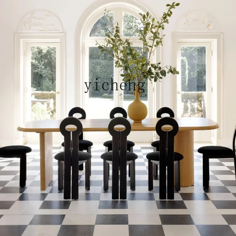 

Mid-Ancient Dining Table Solid Wood Retro Silent Black Household Dining Table Log
