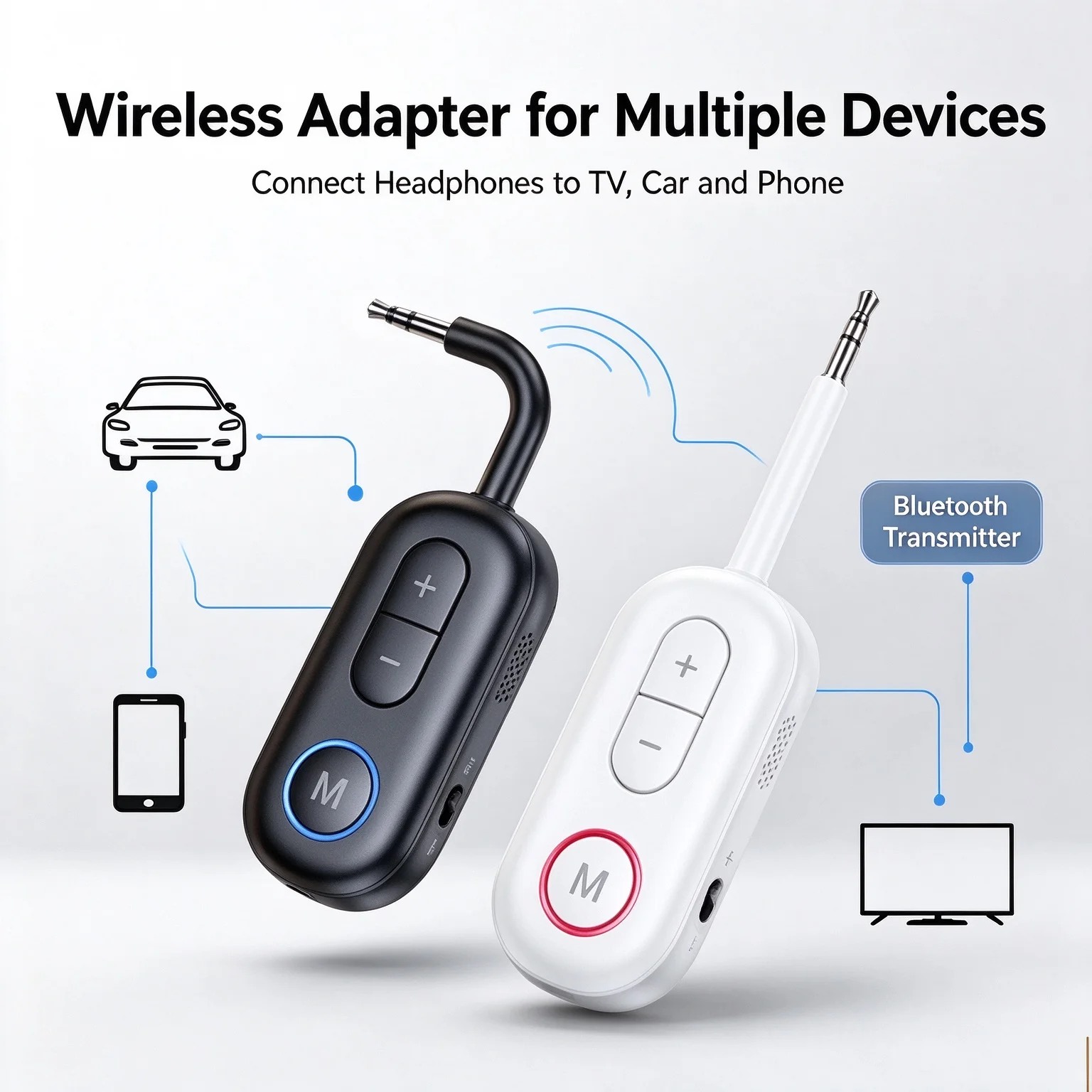 Bluetooth Audio Adapter 2-in-1 TX RX 3.5mm AUX Wireless Transmitter Portable Travel Gadget for Car TV Computer Headphones