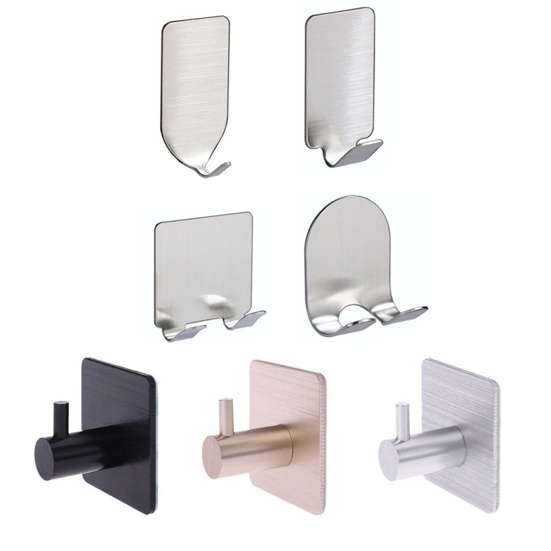 Stainless Steel Self Adhesive Wall Coat Rack Key Holder Rack Towel Hooks Clothes Rack Hanging Hooks Bathroom Accessories