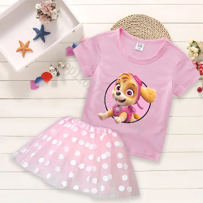 Paw Patrol Girls Clothes Skirt Suits Skye Chase Cartoon Graphic Print Beautiful Suit Cool Breathable Baby Show Birthday Present