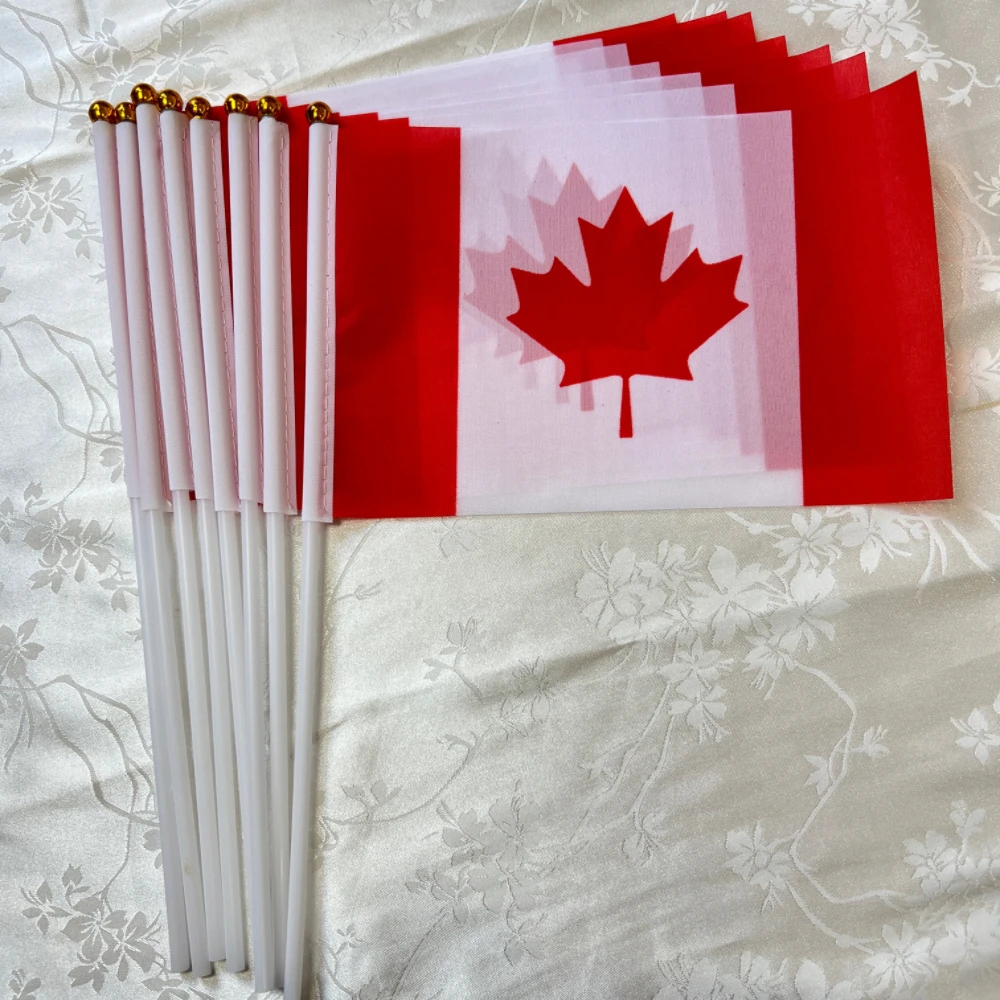 CZY 14*21cm Canada Hand Flag, CA Canada Canadian National Hand Held Small Waving Flagwith Plastic Flagpoles