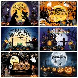 Halloween Eve Photography Background Horror Night Forest Castle Moon Scary Pumpkin Skeleton Family Party Backdrop Photo Props