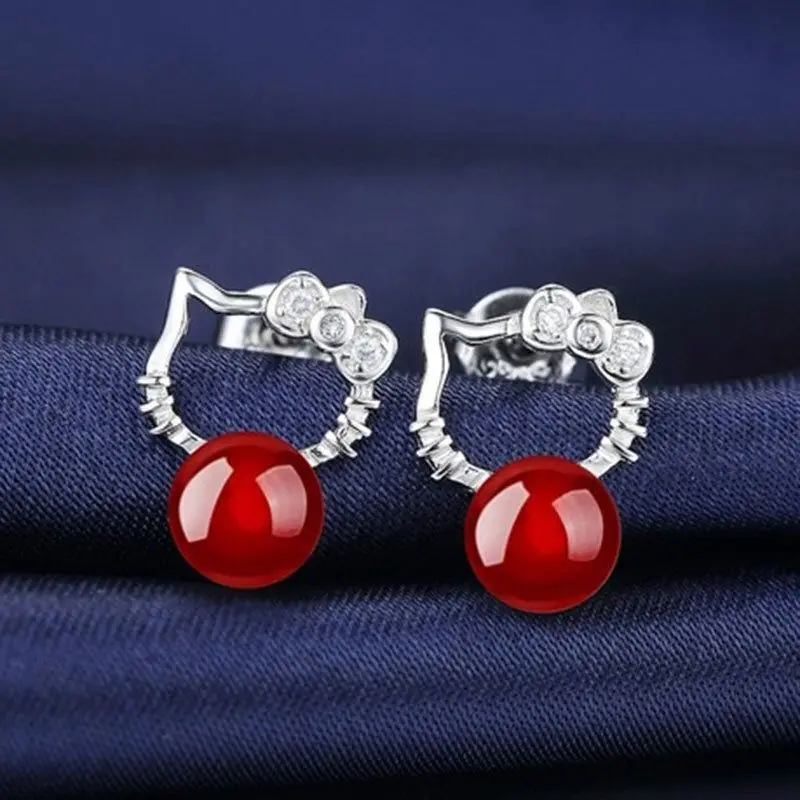 

Hello Kitty Miniso Ear Studs Small Exquisite Delicacy Cute Cartoon Ear Stud Fashion Personality Trend Silver Ear Jewelry New