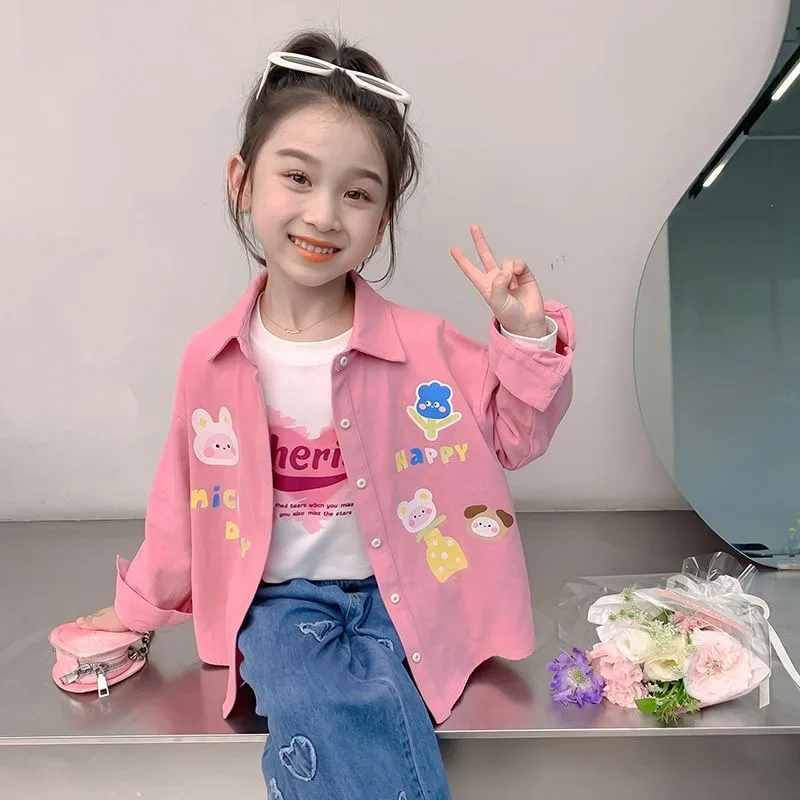 00% Cotton Kids' Girls' Long Sleeve Shirt Multi Season Trendy Cartoon Loose Fit Tops Fairy Tale Design