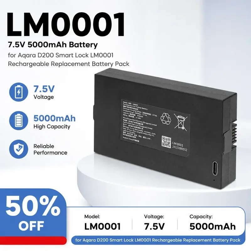 

7.5V 5000mAh Battery for Aqara D200 Smart Lock LM0001 Rechargeable Replacement Battery Pack
