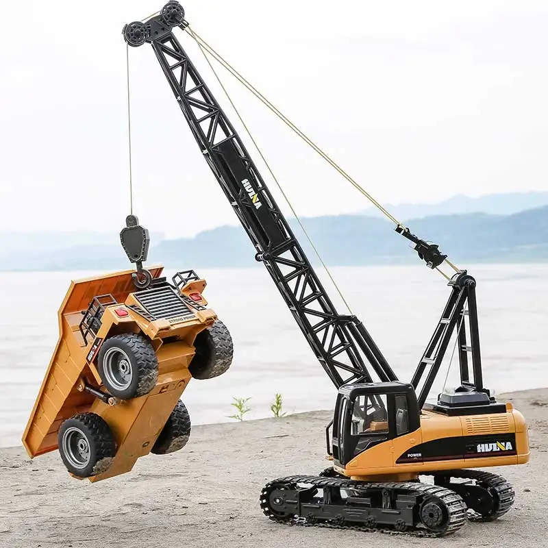 후이나 무선 조종 크레인 장난감 자동차 어린이용 전동 합금 모델 대형 공사 차량 타워 크레인 남자아이용