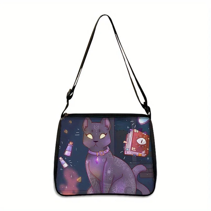 Gothic Cat Printed Shoulder Bag  Halloween Crossbody Purs Perfect Christmas Carrying Bag, Christmas Gift Daily Casual Bag