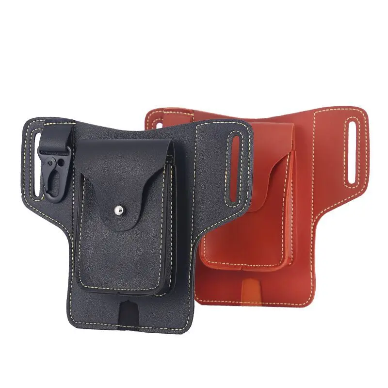 Retro Pu Leather Wear Belt Mobile Phone Waist Bag Men's Mobile Phone Bag Motorcycle Rider Vertical Cigarette Key Bag Fanny Pack