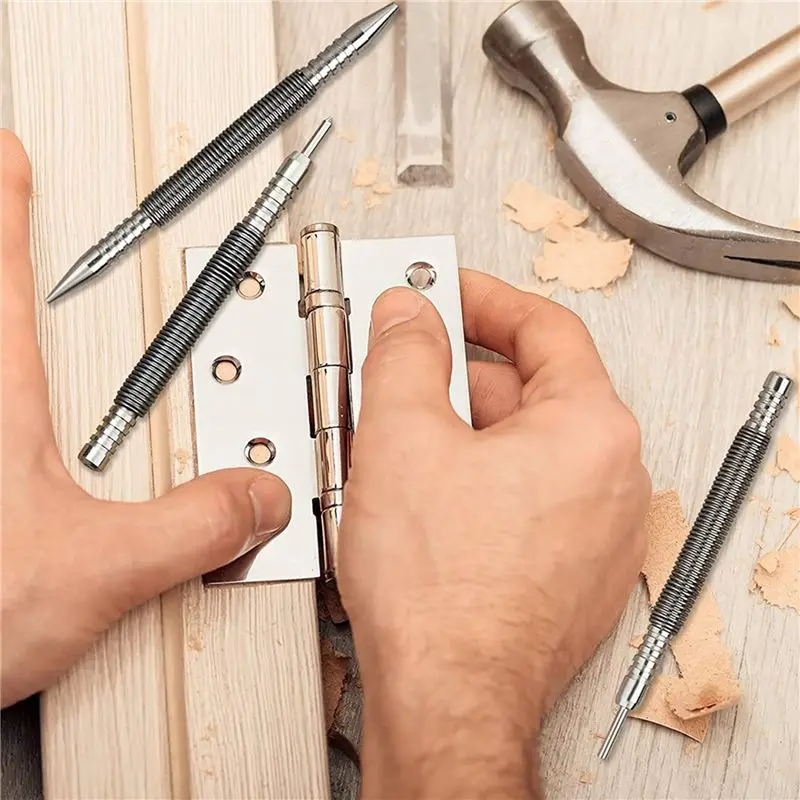 AT05-6 Pcs Nail Set And Hinge Pin Tool Center Punch Spring Loaded Nail Set For Door 1/32 Inch 1/16 Inch Dual Head, 1/8 Inch