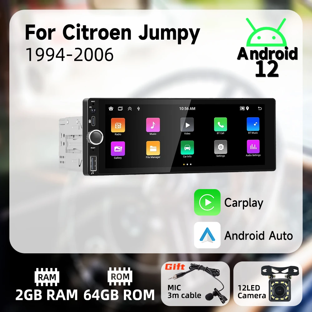 

Carplay Android Auto 1 Din Radio Android for Citroen Jumpy 1994-2006 6.86" Screen Car Multimedia Stereo Head Unit Autoradio GPS