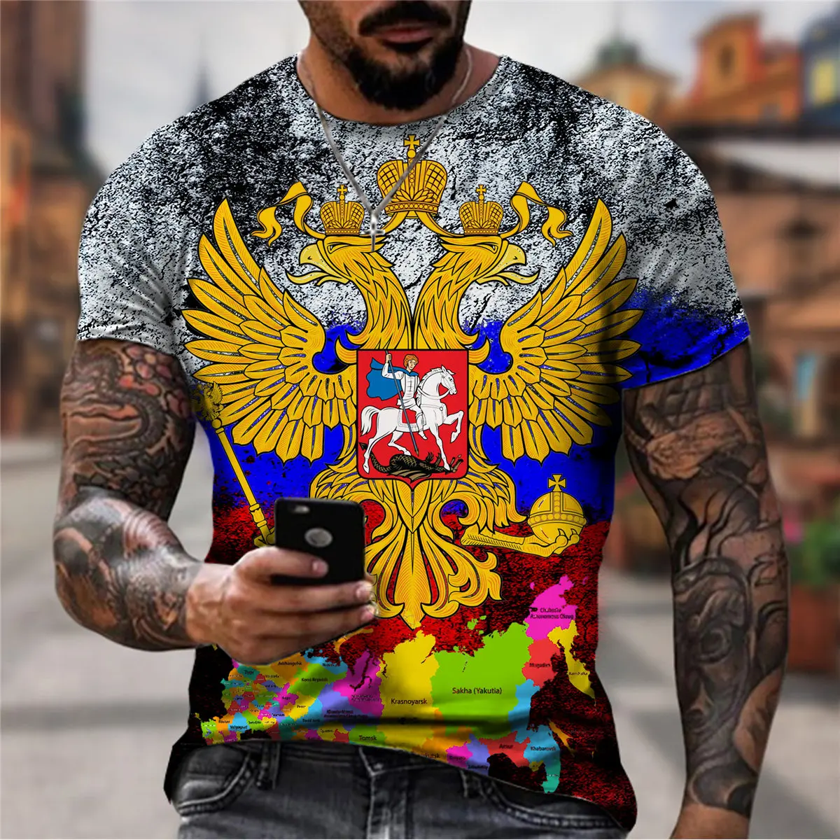 New Russia T-shirt Russia Flag Casual Short Sleeve O-neck Fashion Funny Russia Map Pattern 3D T Shirt Men/woman Tees