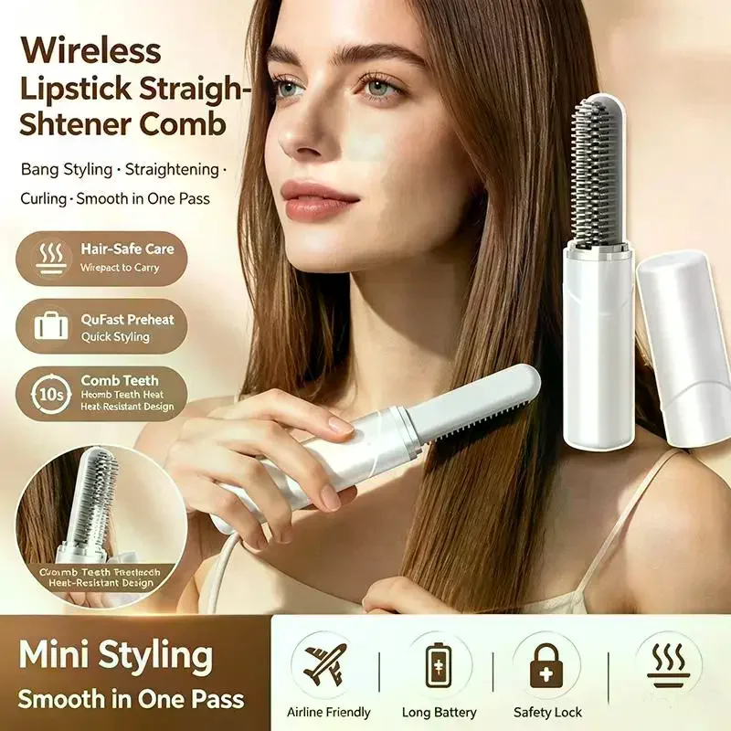 Mini Straight Hair Comb Wireless Charging Portable Curling Iron Portable Styling Electric Comb Does Not Hurt Hair