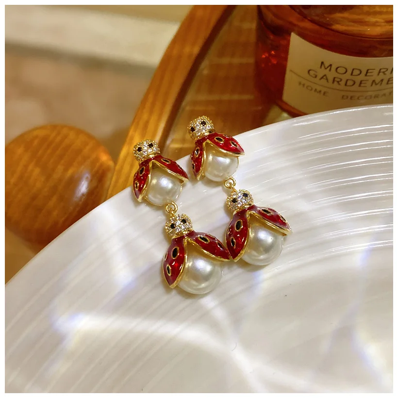 Drop Earrings For Women 925 Needles Red Created Insect Party Jewelry Elegant Love Delicate Earrings Delicate High Quality Gift