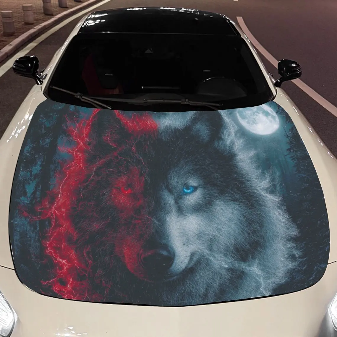 Ice Fire Wolf Car hood packaging sticker, PVC material, self adhesive waterproof, anti slip paint, car exterior decoration acces