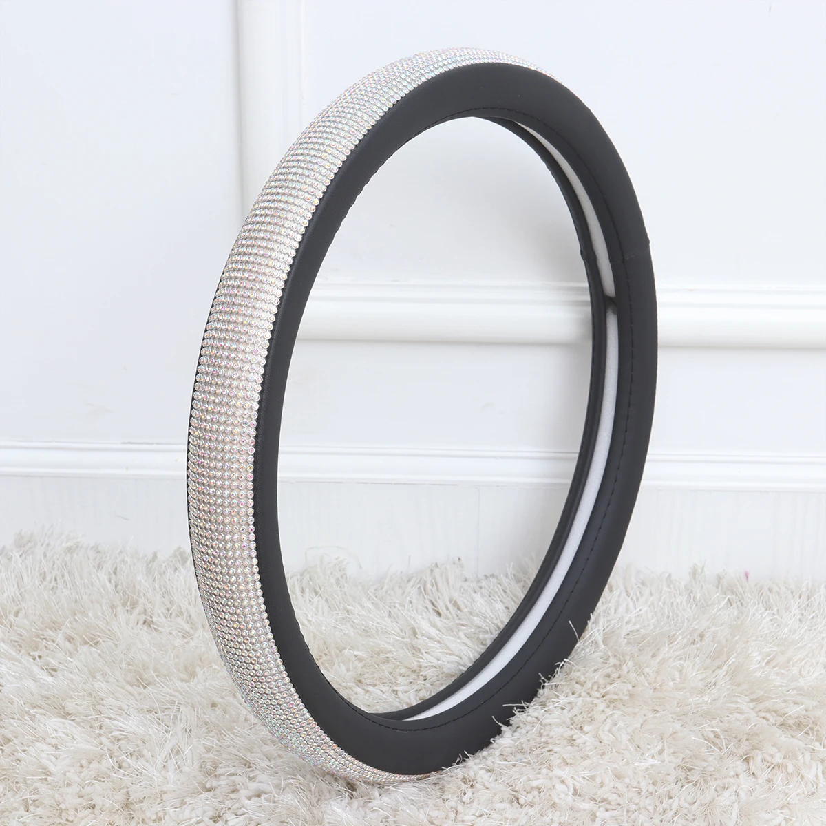 

Steering Wheel Cover Black White Diamond Rhinestone Anti Slip Car Interior Accessory Soft Comfortable Grip Car