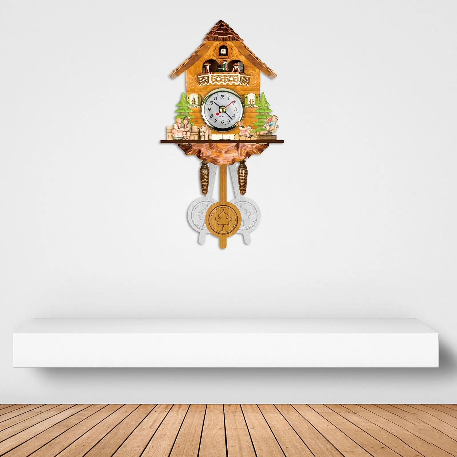 1pc Wooden Wall Mounted Clock Cuckoo Bird Hanging Clock Gurgling Sound Home Pocket Watch Living Room Home Decoration Decor Reloj